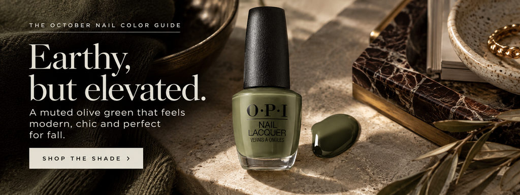 OPI Suzi The First Lady of Nails muted olive green nail polish for fall.