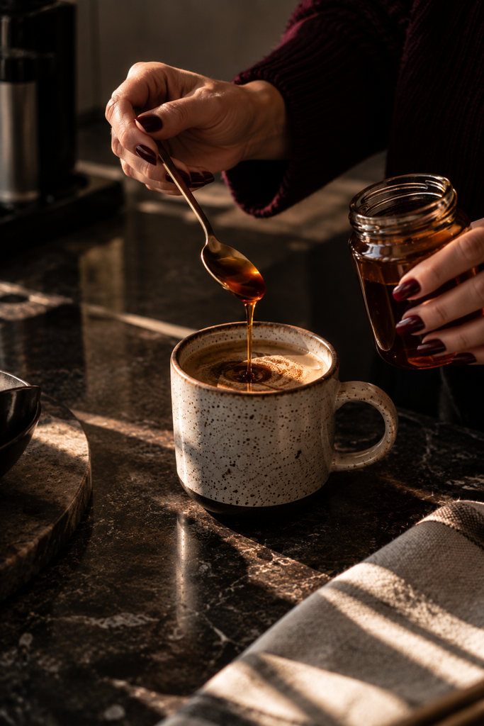 Homemade maple-vanilla coffee syrup prepared ahead for easy weekend coffee.