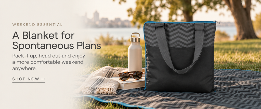 compact washable picnic blanket / makes a spontaneous park, beach or sunset stop more comfortable without turning it into a fully packed outing 