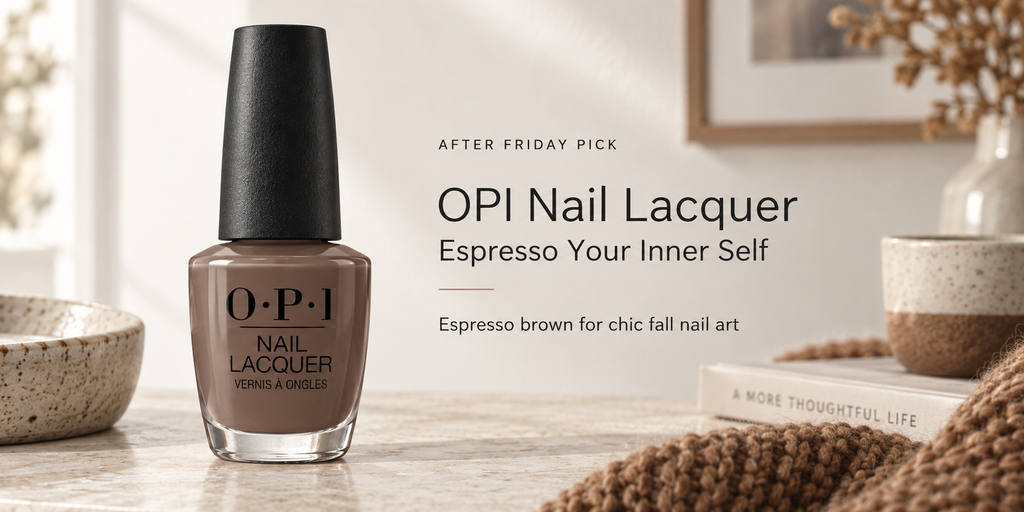 OPI Espresso Your Inner Self styled as a rich brown polish for sophisticated fall nails and subtle micro-check nail art.