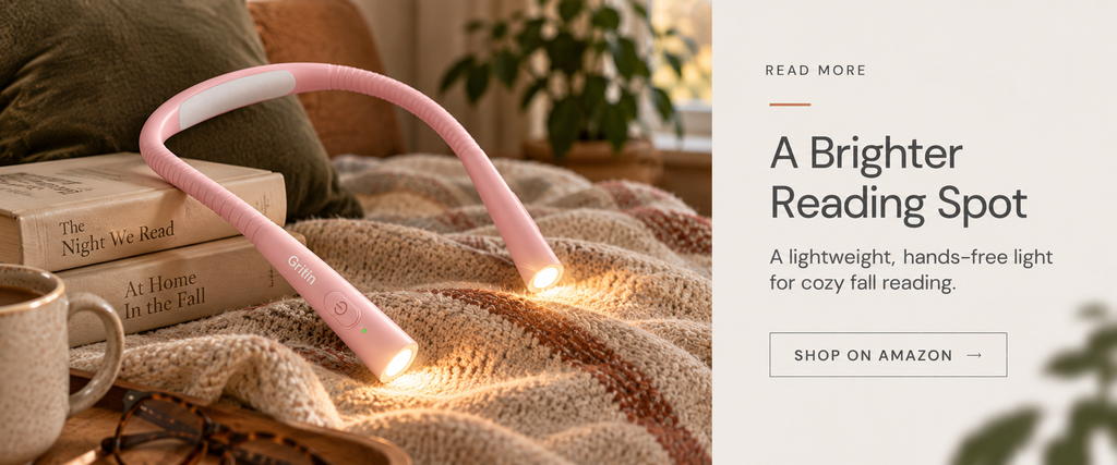 adjustable warm reading light / makes a dim fall reading corner genuinely usable without turning on harsh overhead lighting / natural seasonal comfort fit