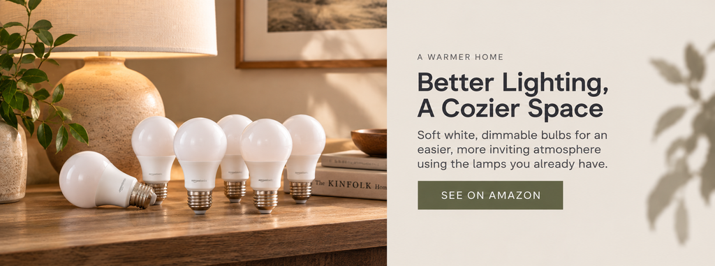 Soft-white dimmable LED bulbs positioned as a simple lighting upgrade for a warmer, calmer fall home.